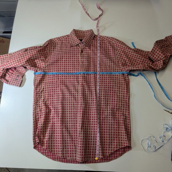 Scott Barber Size Large Red and Gold Checkered Button Down 100% Cotton - Picture 7 of 16